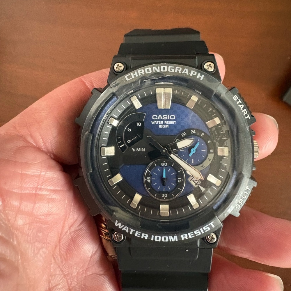 Casio Black and Blue Chronograph Timepiece